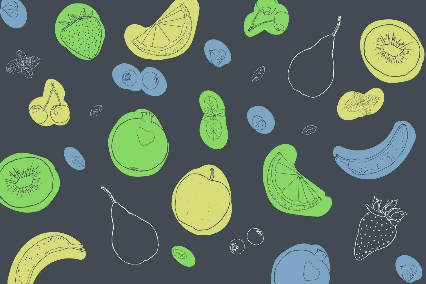 Fruit illustration sketch style bright spots dark background vector