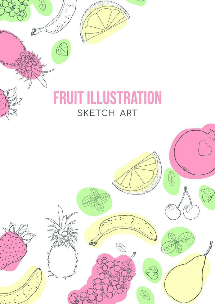 Fruit illustration sketch style bright spots poster design vector