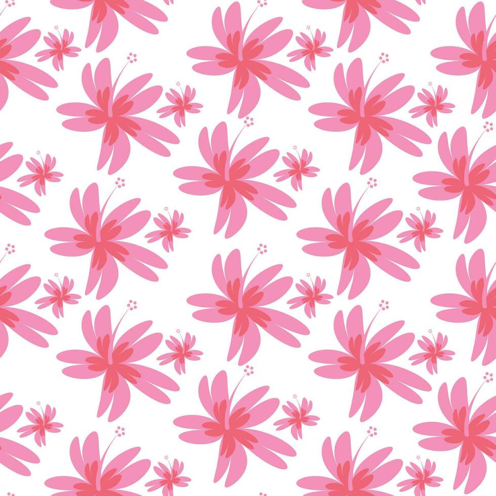 Vector floral seamless pattern of pink flowers on a white background.