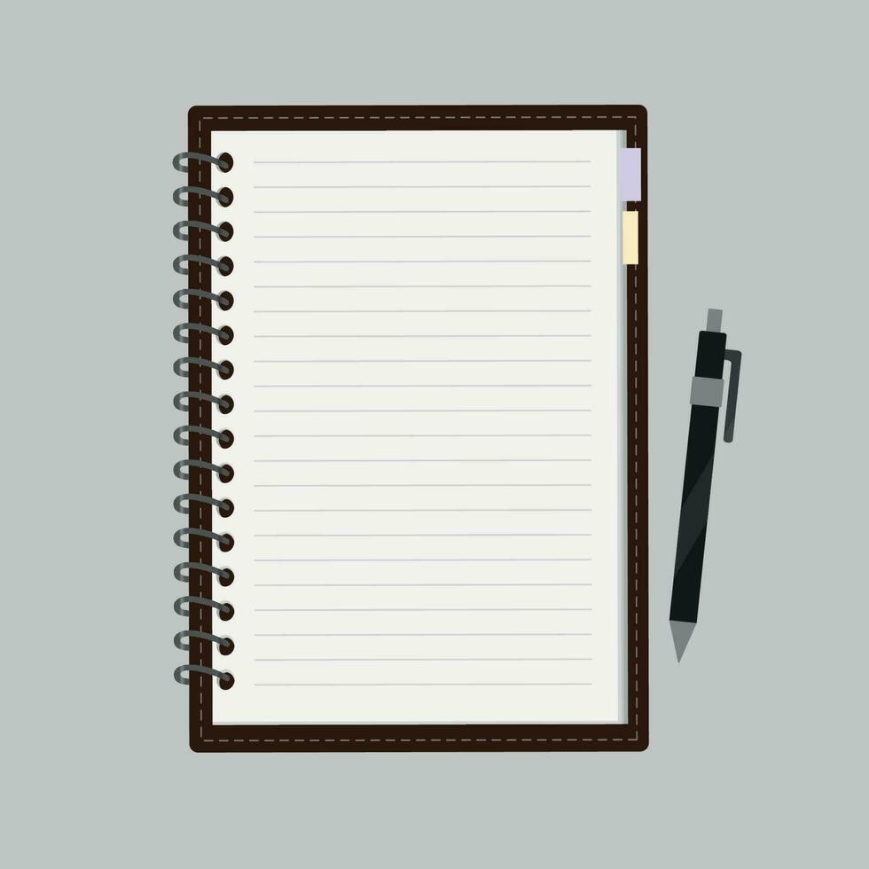 Notepad with pen vector illustration.