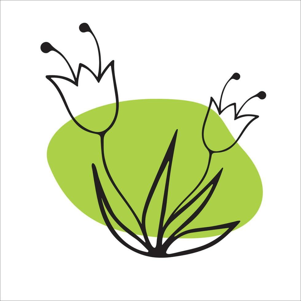 Vector illustration of the outline of a flower on a green spot.