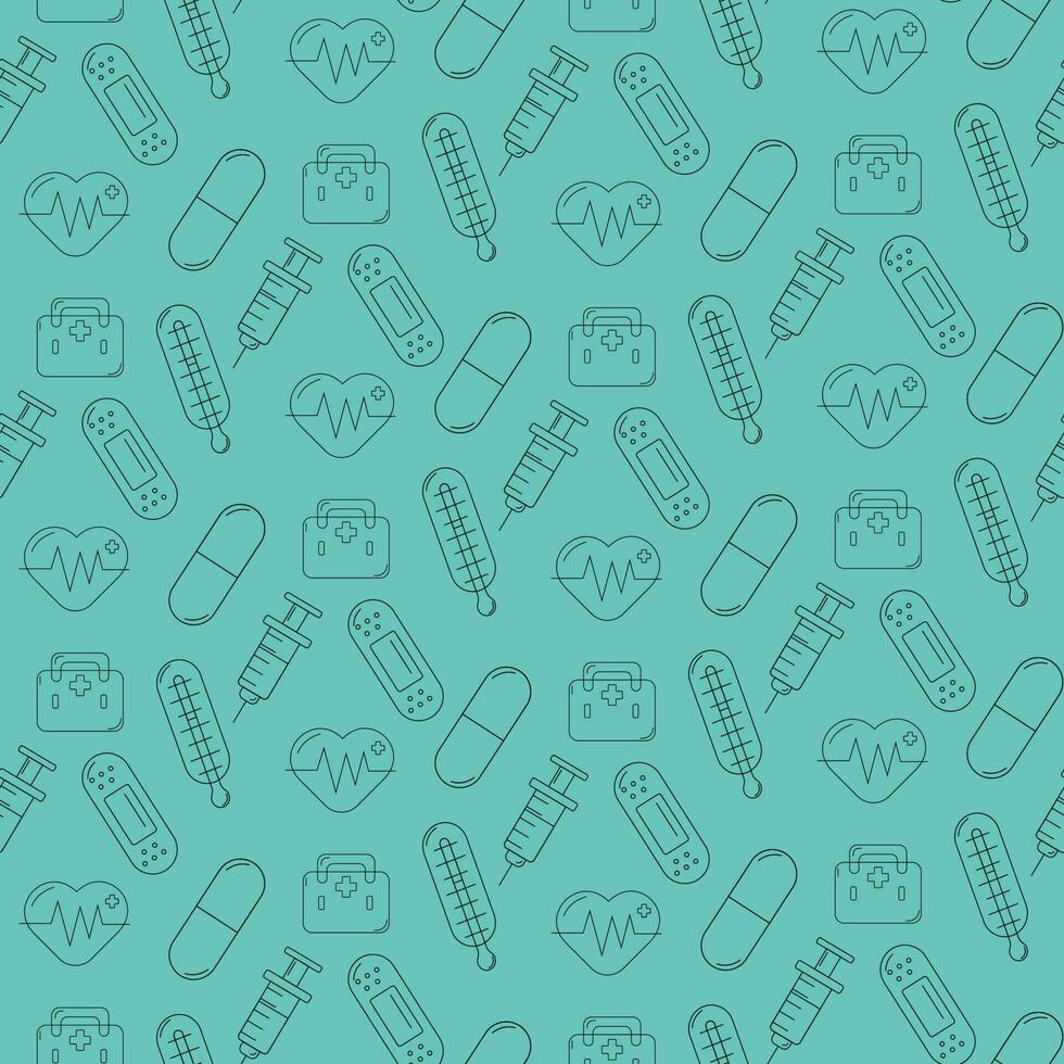 Seamless medical pattern on a blue background. vector