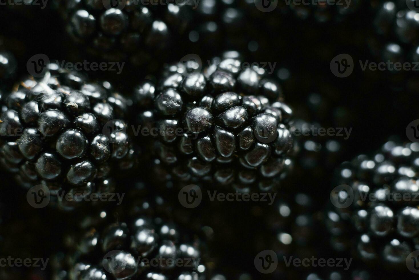 Background from fresh Blackberries, close up. Lot of ripe juicy wild fruit berries lying on the table photo