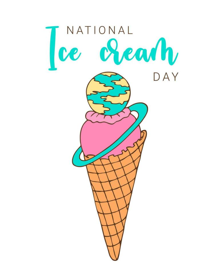 National Ice Cream Day. Greeting card decoration graphic element hand
