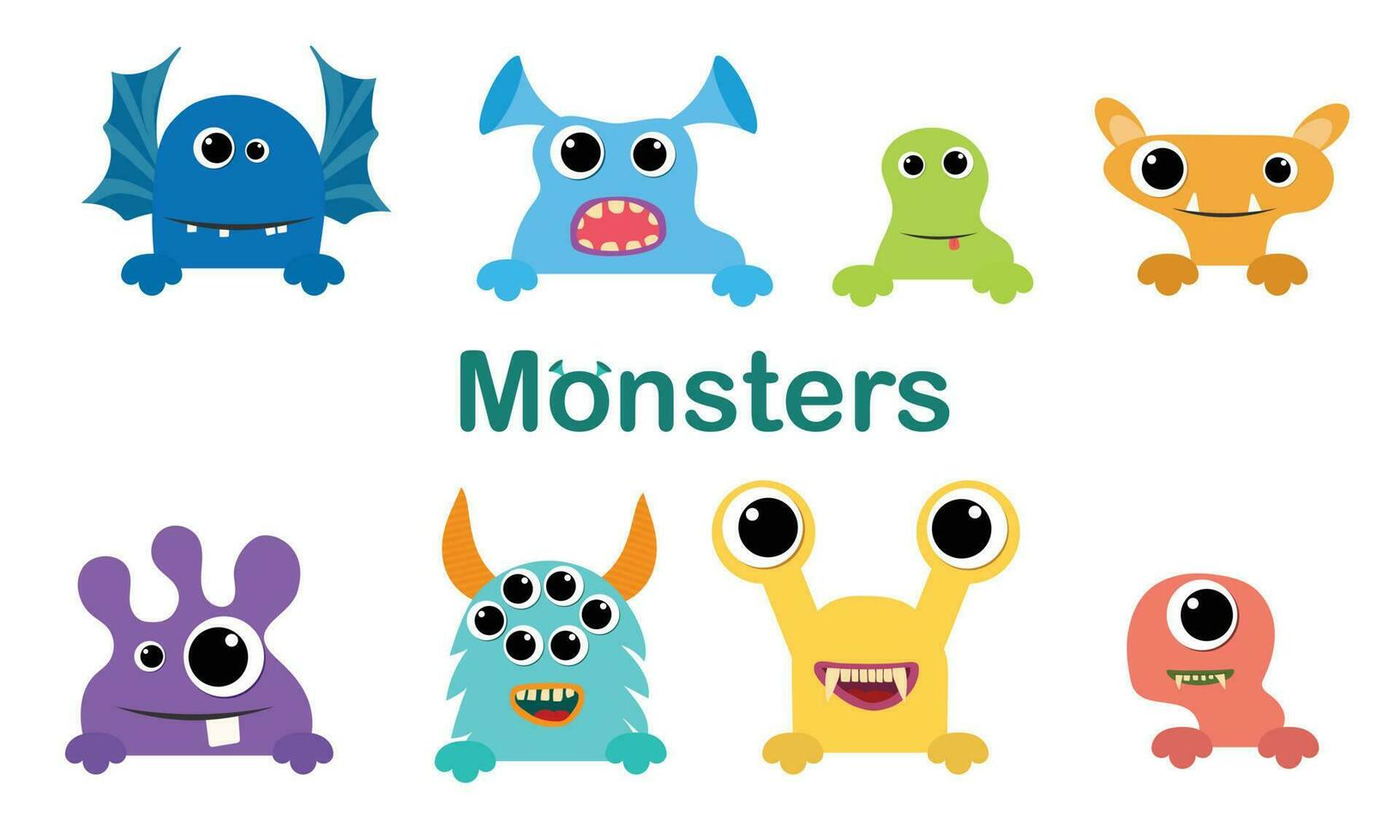 Set of peep out monsters. Cute, funny, scary monsters. Vector illustration.