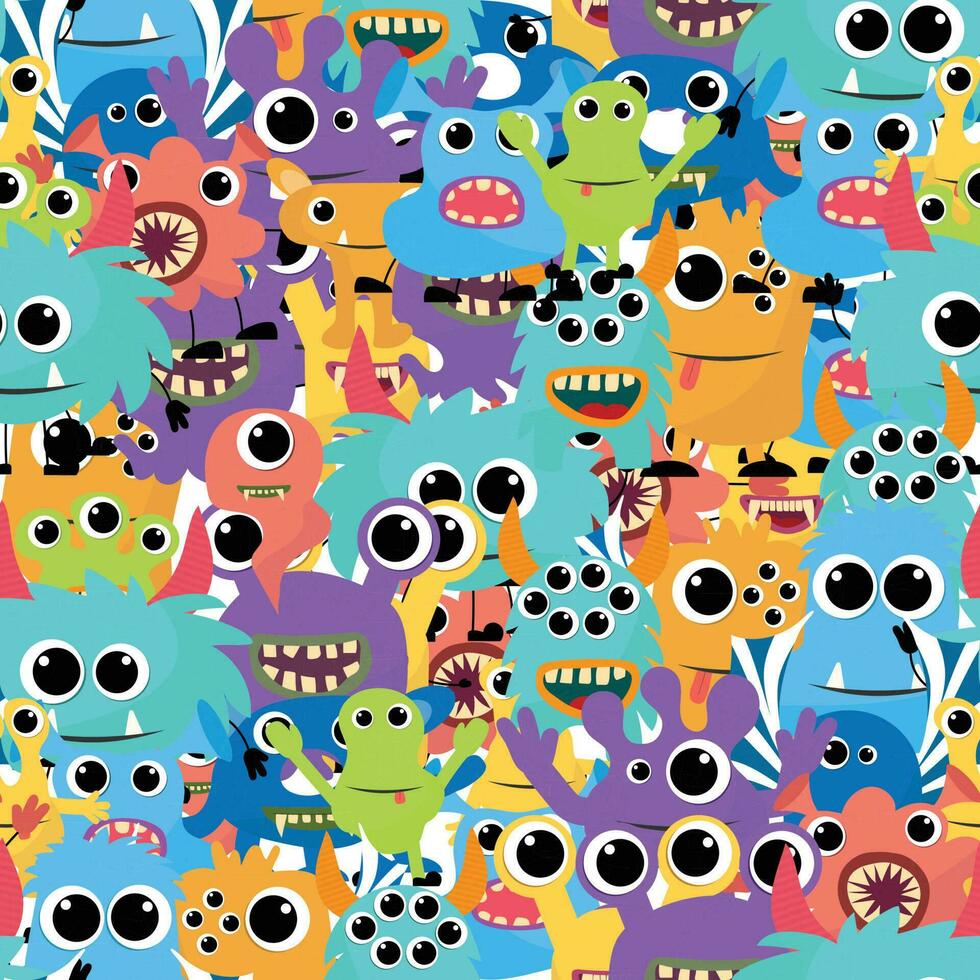 Seamless pattern with monster. Many monsters. Vector illustraiton