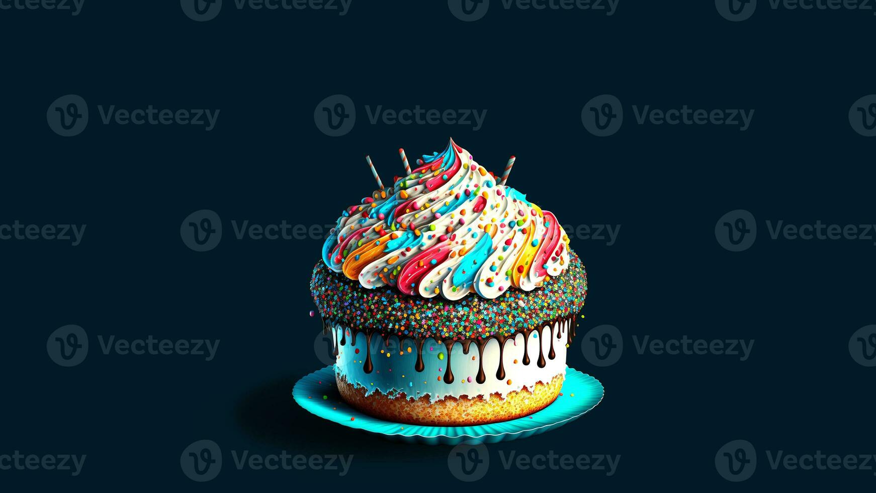Realistic Colorful Whipped Cream Cake With Sprinkles. 3D Render. photo