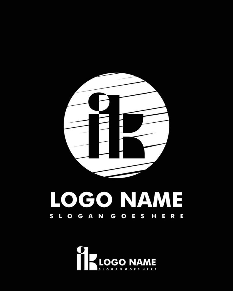 Initial IK negative space logo with circle template vector
