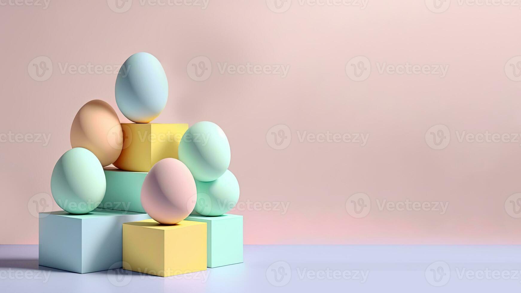 3d hacer de suave color huevos en podio y Copiar espacio. contento Pascua de Resurrección día concepto. foto