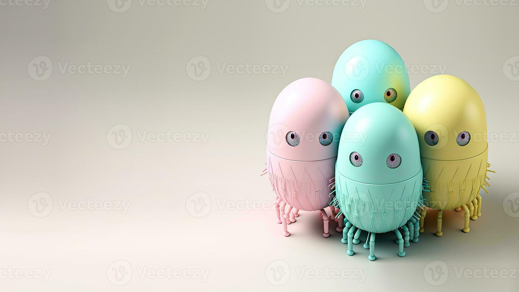3D Render of Soft Color Robotic Egg Shape On Shiny Grey Background. Happy Easter Day Concept. photo
