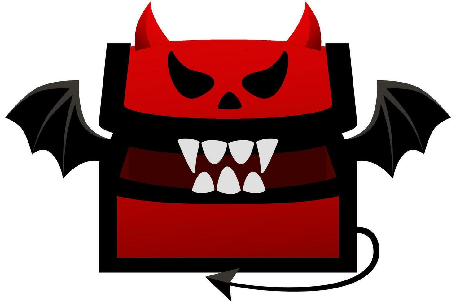 Devil chest, empty box, open red casket with wings, teeth and horns. Pc game item vector
