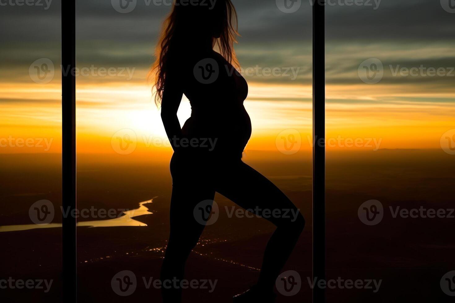 mujer hacer ejercicio a puesta de sol generativo ai foto