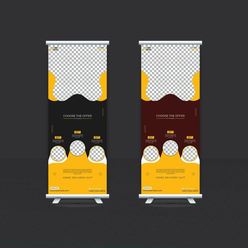 Food and Restaurant food menu roll up banner design template vector