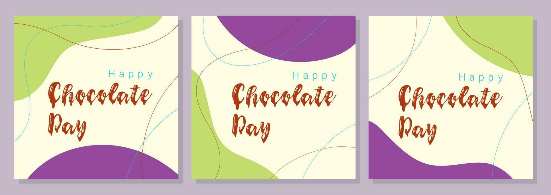 Posters happy world chocolate day, background boho style, banners set. vector