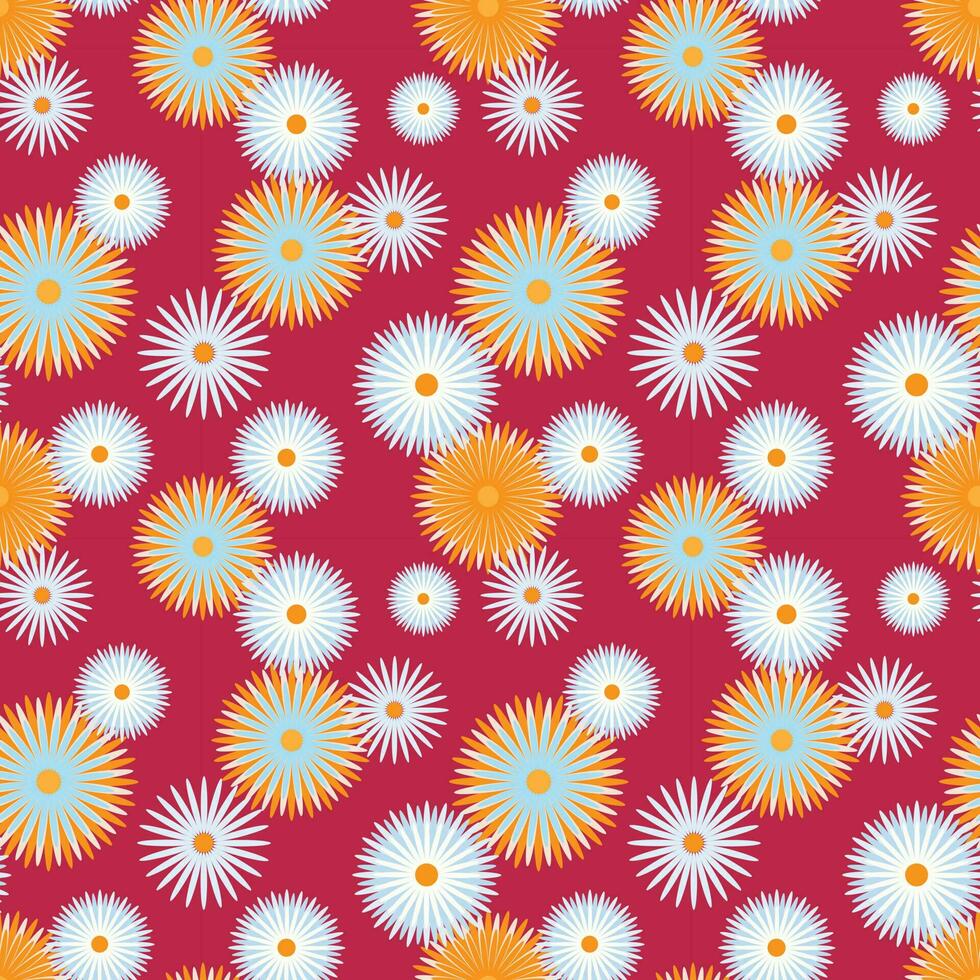 Pattern Chamomile and  calendula marigold Viva Magenta background . vector