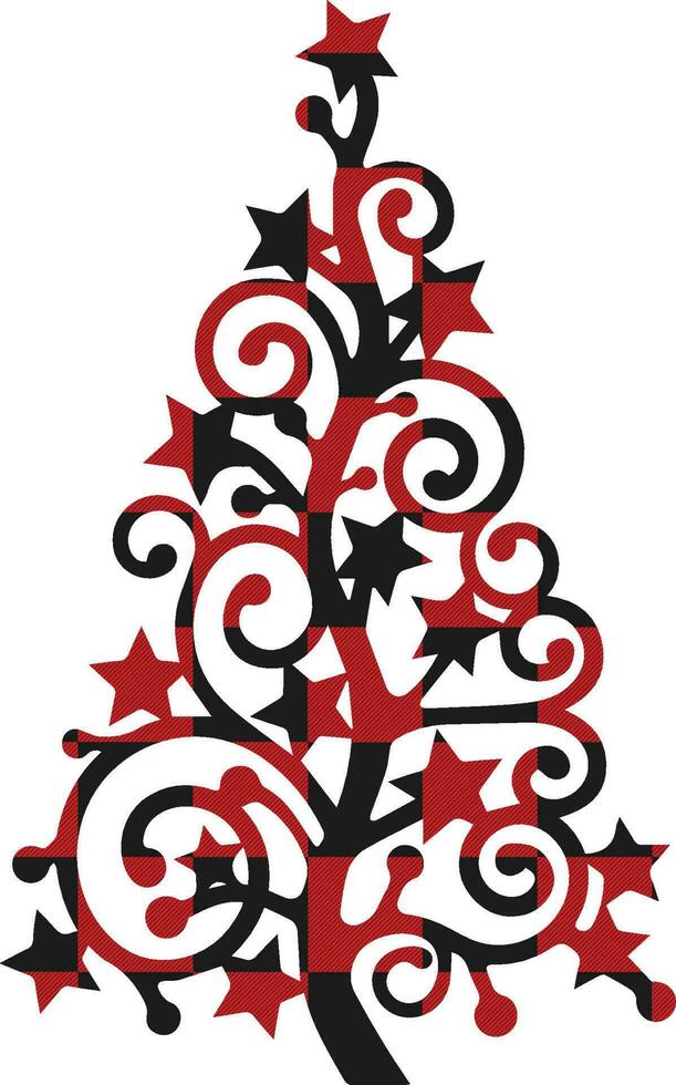 Navidad arboles conjunto con búfalo tartán ornamento en rojo tartán tartán para festivo antecedentes. diseño para saludo tarjeta, patrón, bandera. vector plano ilustración.