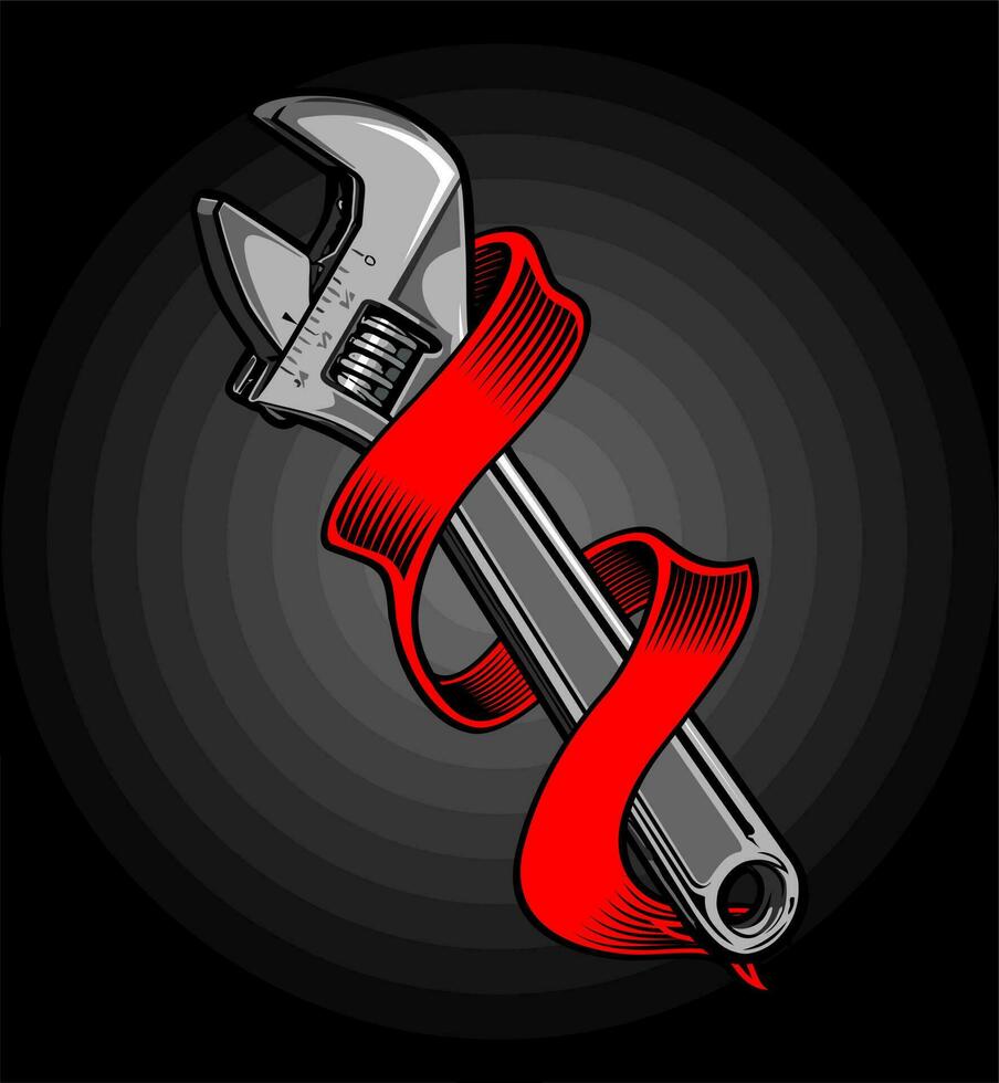 red ribbon and wrench vector