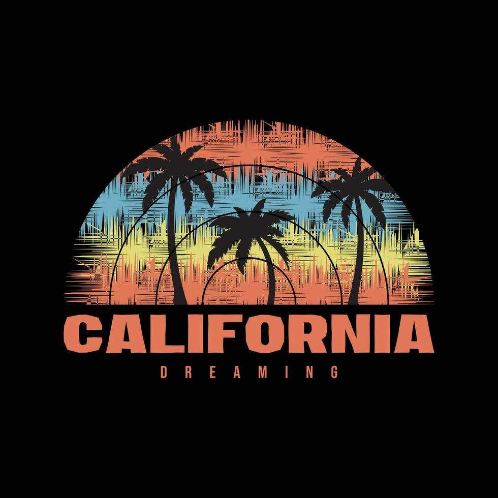 Vector illustration on the theme of surf and surfing. California dreaming. Typography, t-shirt graphics, poster, print, banner, flyer, postcard
