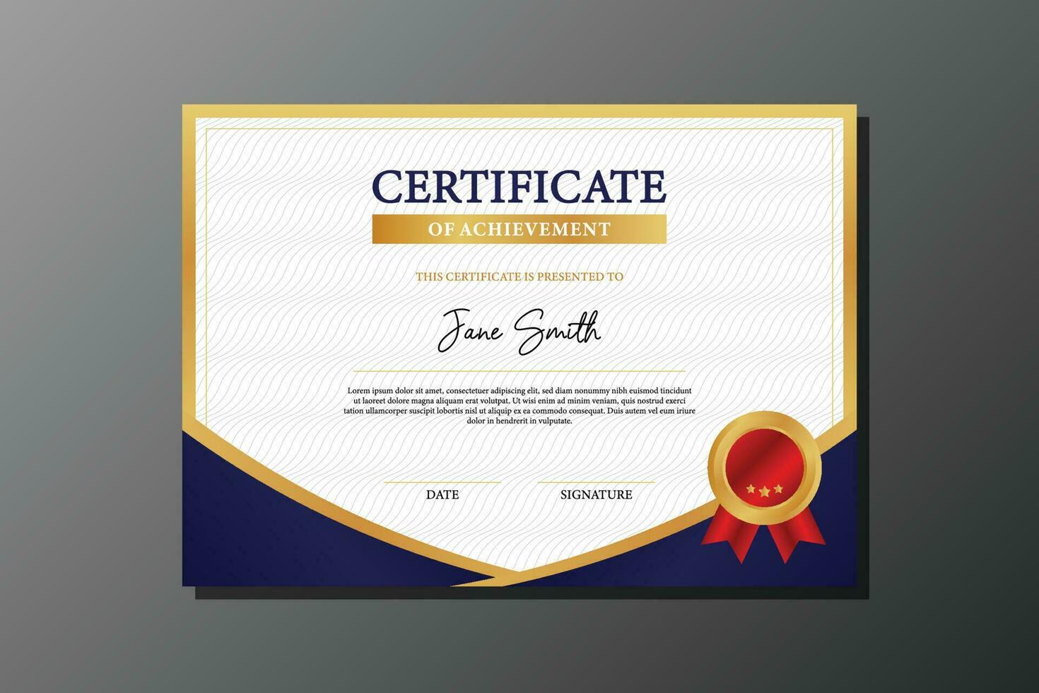 gradient gold and blue certificate of achievement vector template