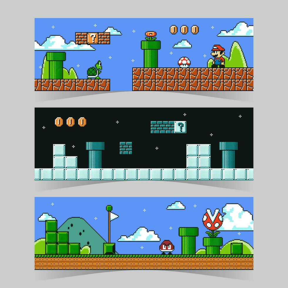 Arcade Video Game Pixel Art Banner vector