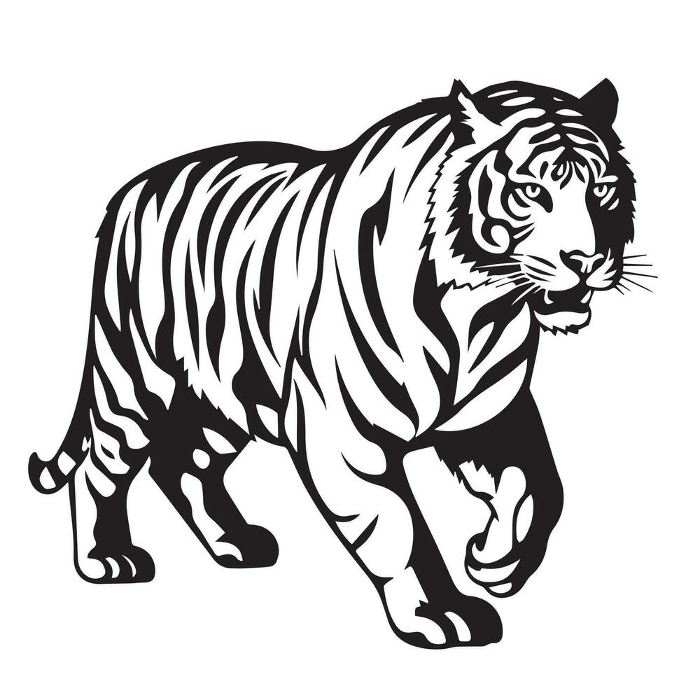 Simple Black And White Tiger Silhouette Isolated On White Background Simple Black And White Tiger Silhouette Isolated On White Background Vector