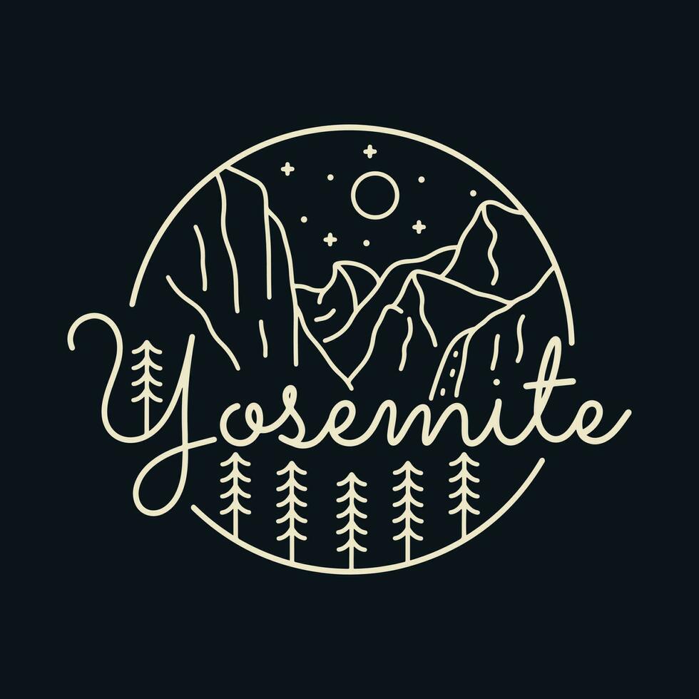 Monoline vector design of Yosemite National Park for badge t shirt design
