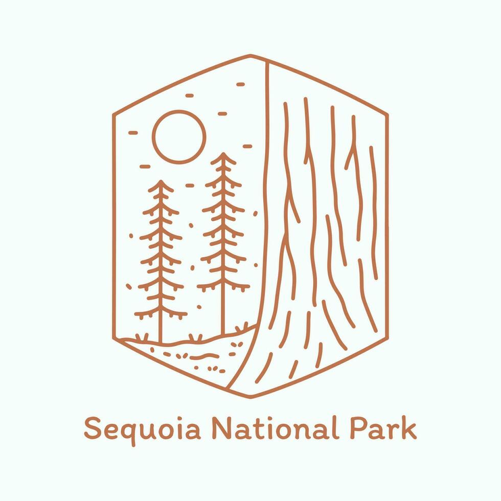Sequoia Redwood National Park mono line design for t-shirt, badge, sticker, and other use vector