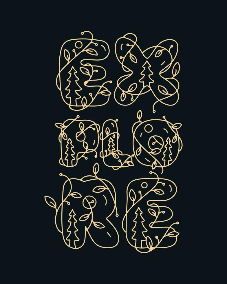 Explore letter vector with pines design inside and leaves around it