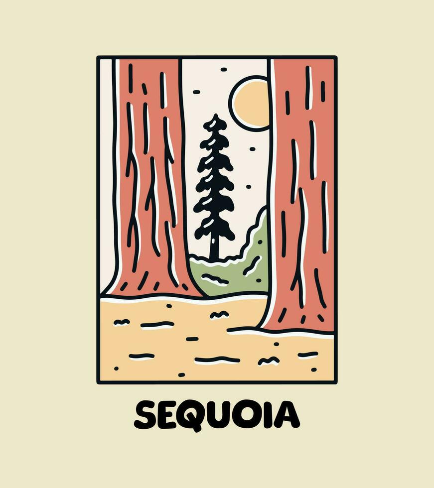 Sequoia Redwood National  Park mono line t shirt vector graphic illustration