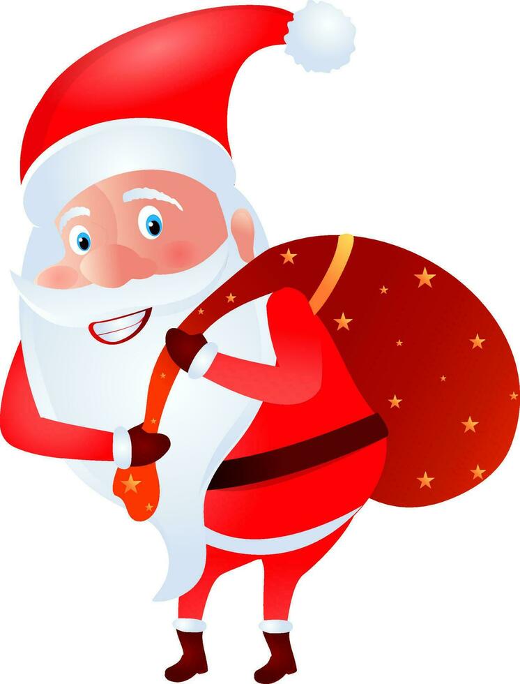 Papa Noel claus que lleva regalo bolsa. vector