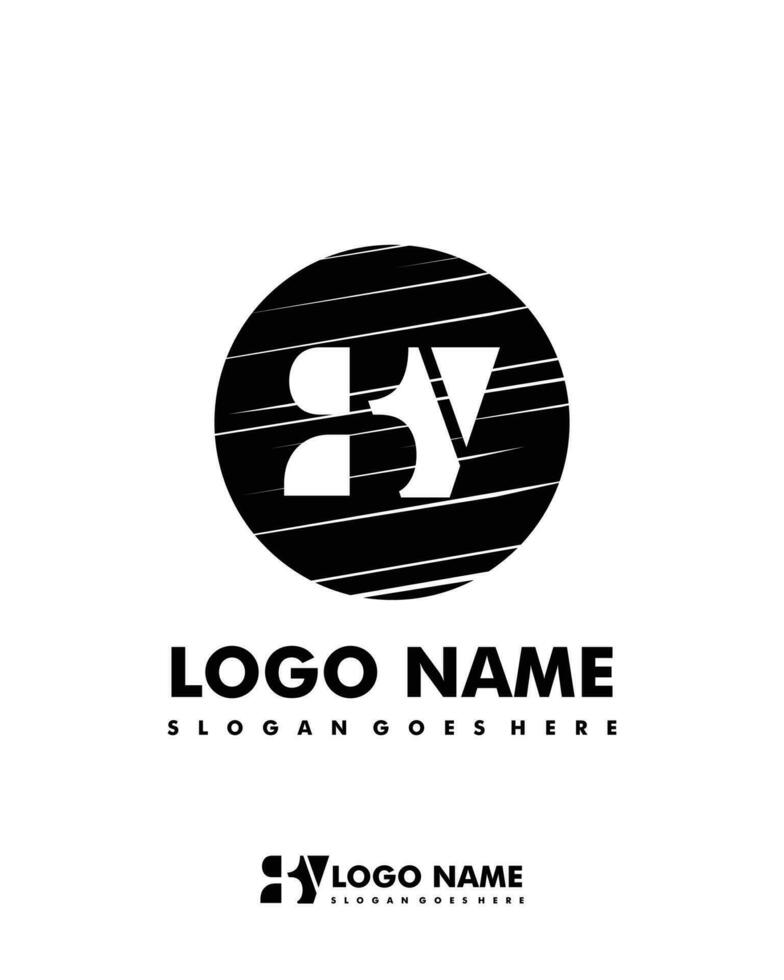 Initial SV negative space logo with circle template vector