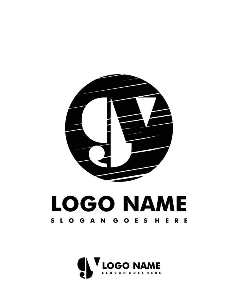Initial GV negative space logo with circle template vector