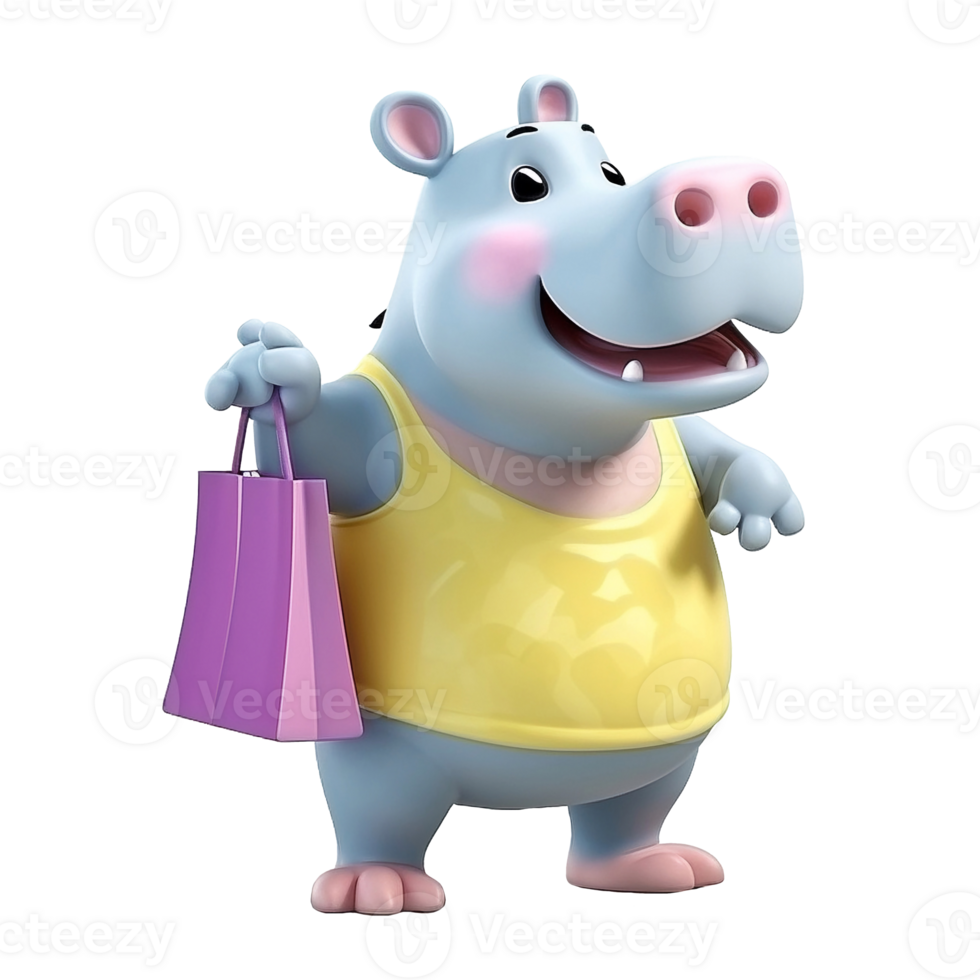 3D cute hippopotamus character png
