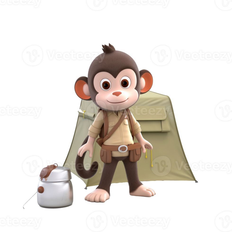 3D cute monkey character png