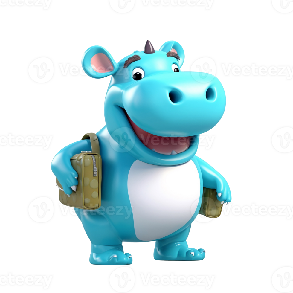 3D cute hippopotamus character png