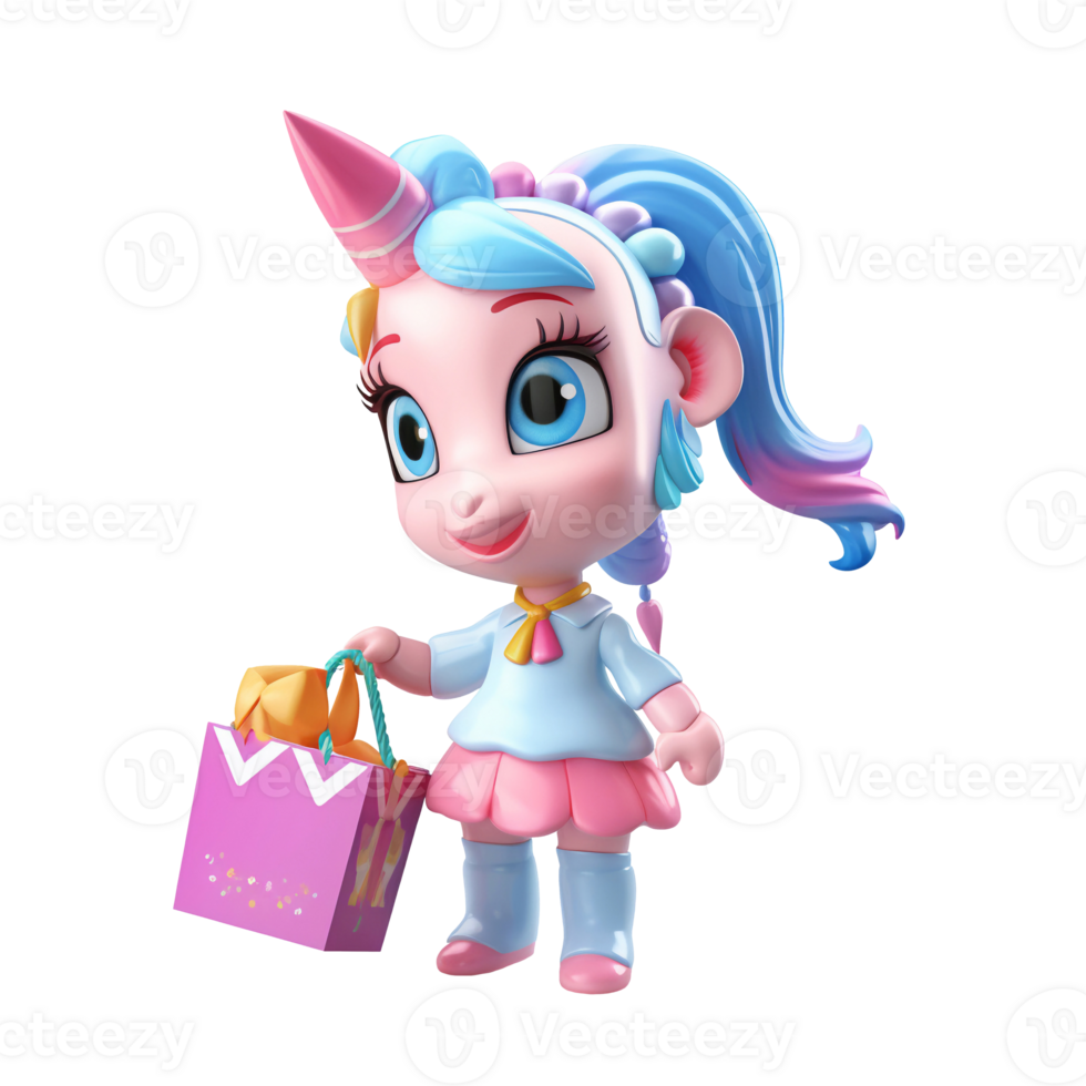 3D cute unicorn character png