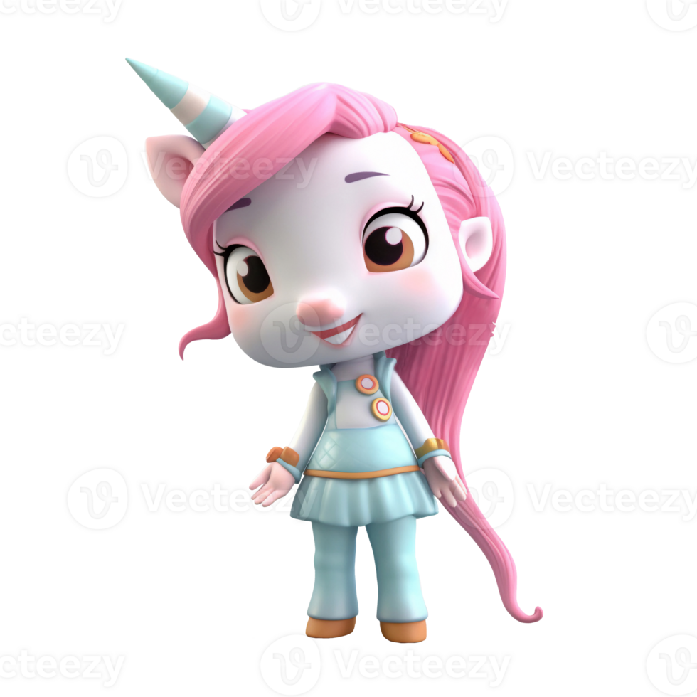 3D cute unicorn character png