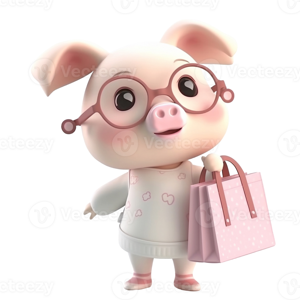 3D cute pig character png