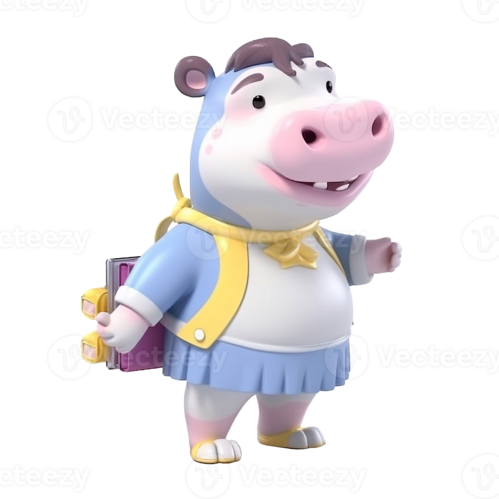 3D cute hippopotamus character png