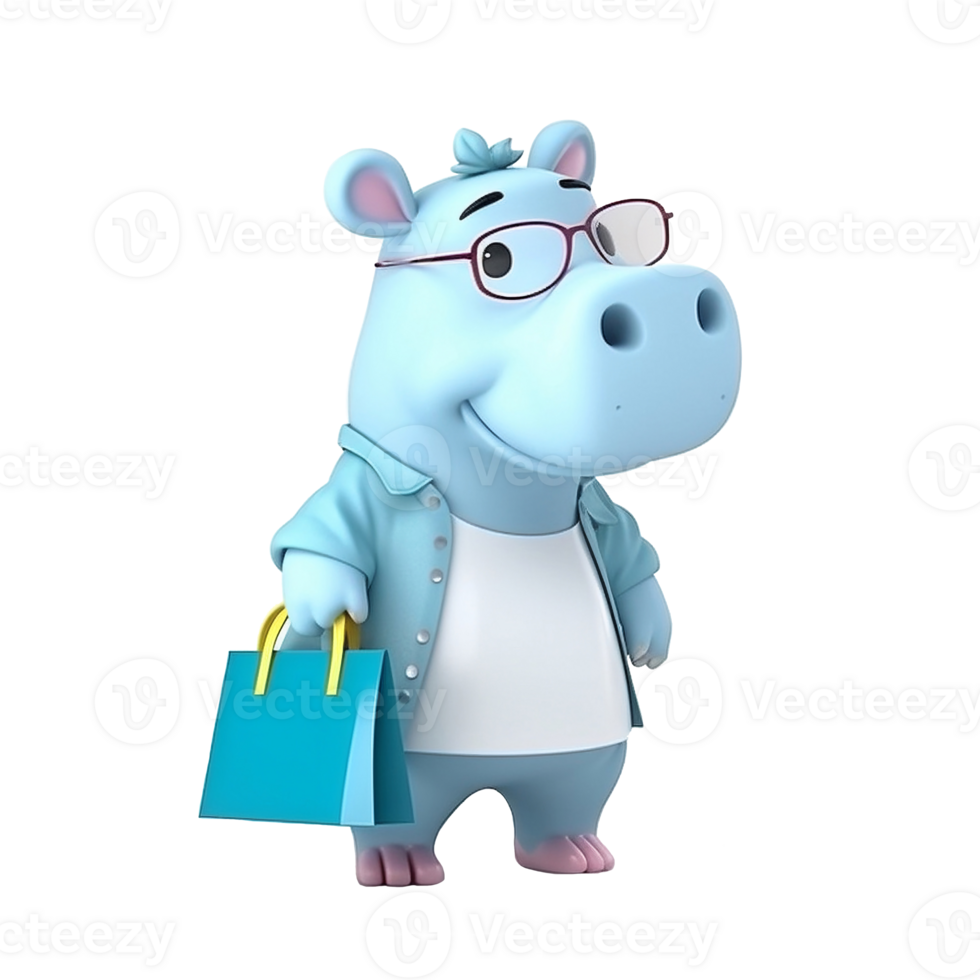 3D cute hippopotamus character png