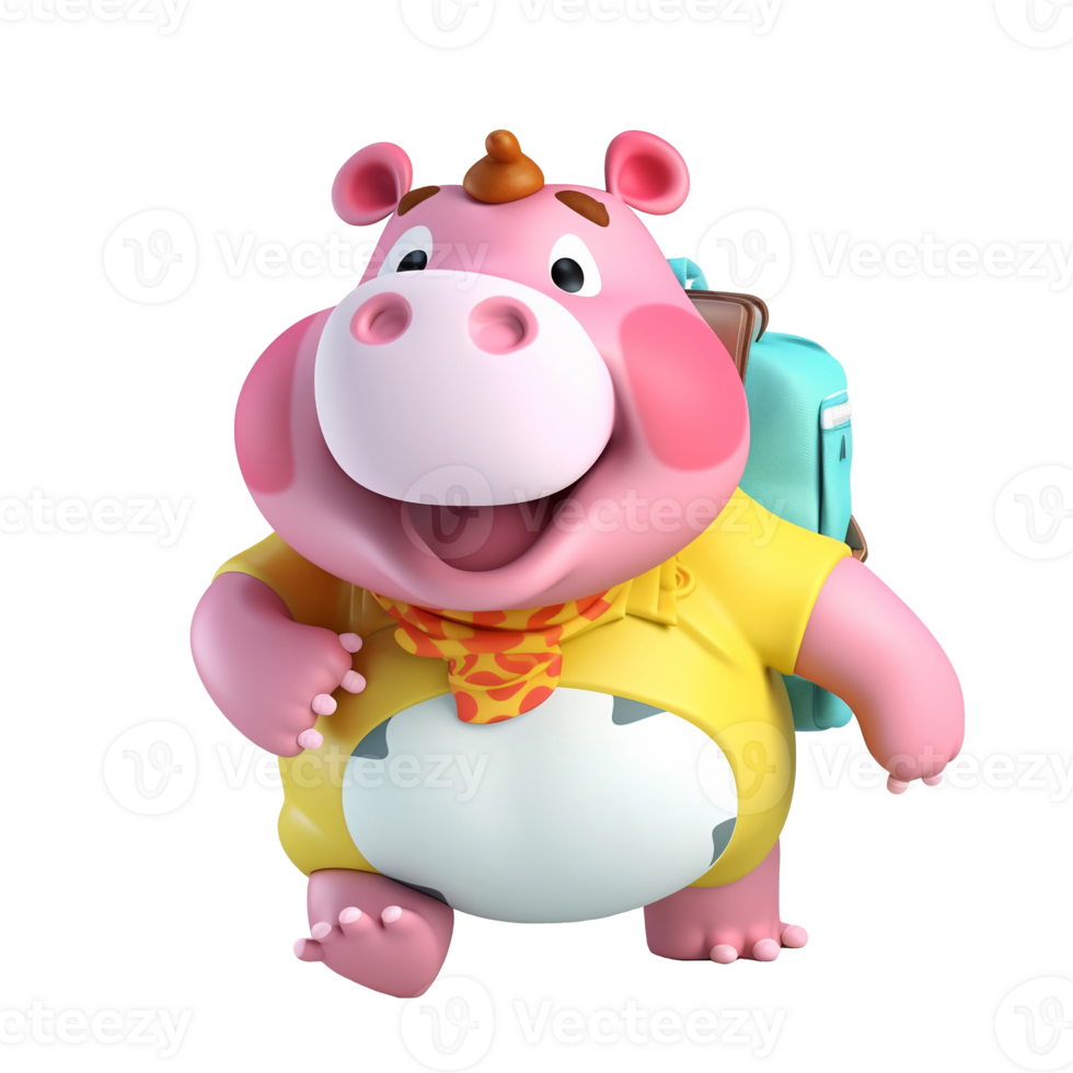 3D cute hippopotamus character png
