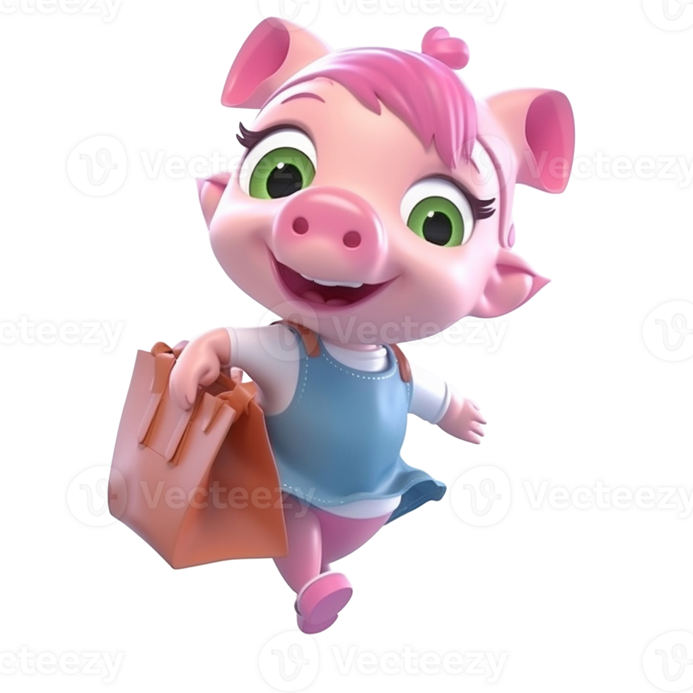 3D cute pig character png
