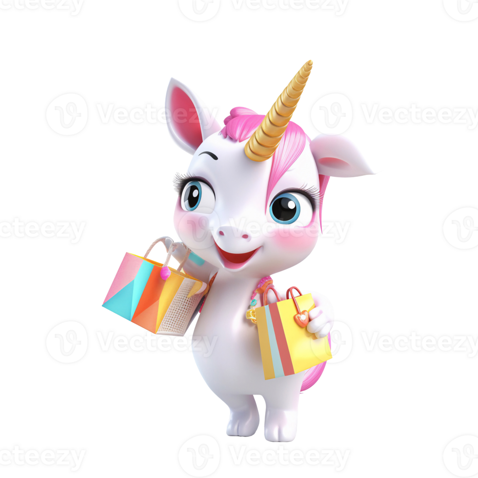 3D cute unicorn character png