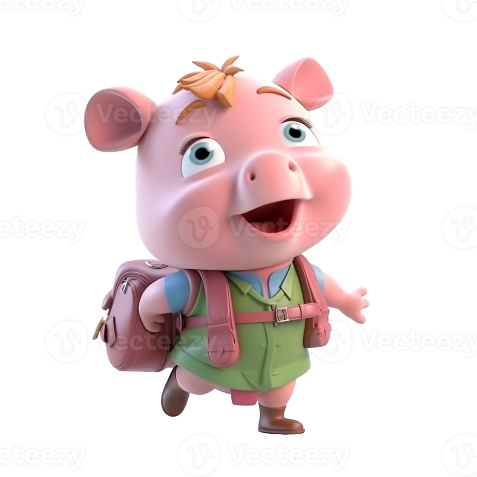 3D cute pig character png