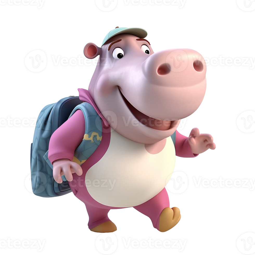 3D cute hippopotamus character png