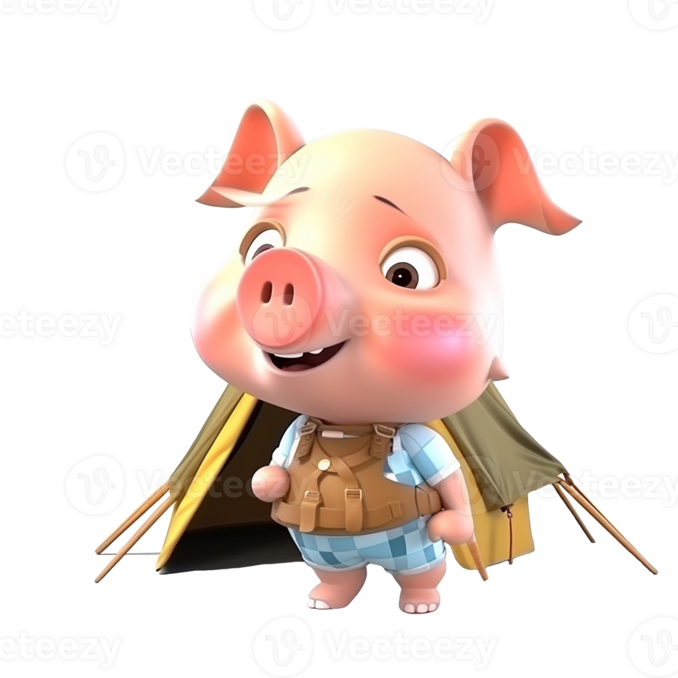 3D cute pig character png