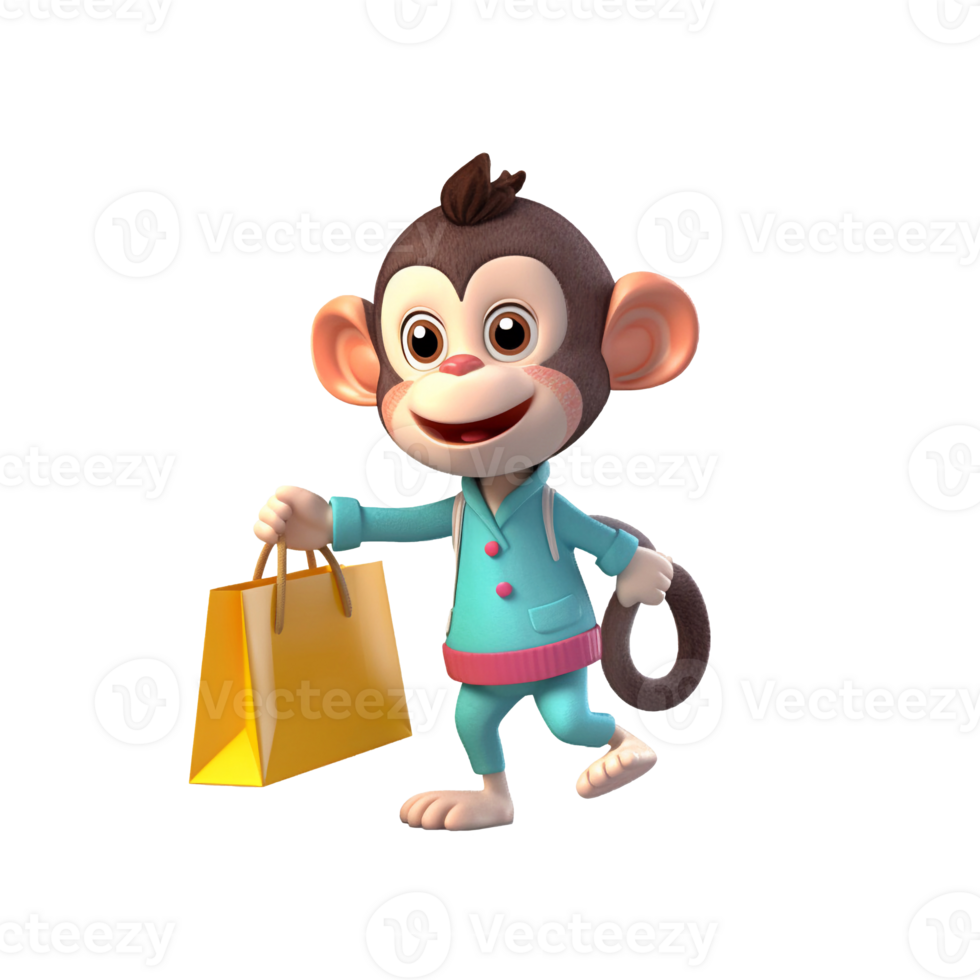 3D cute monkey character png