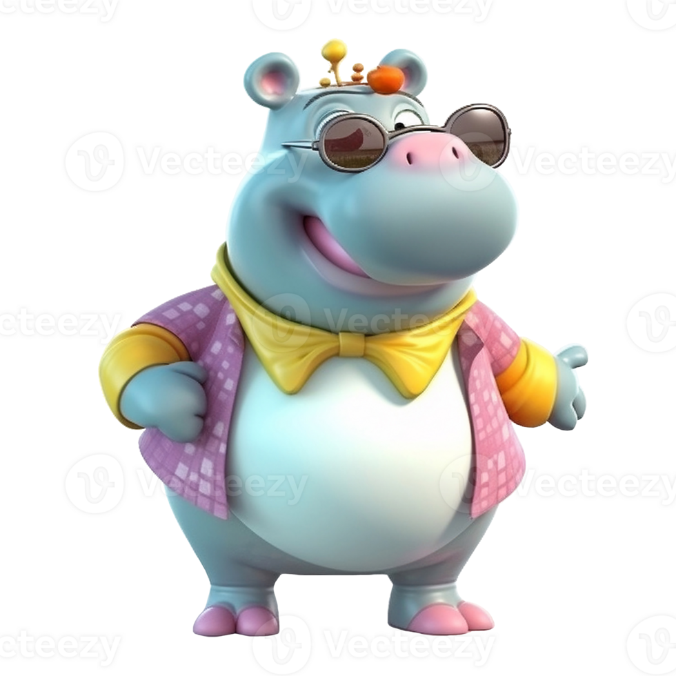 3D cute hippopotamus character png