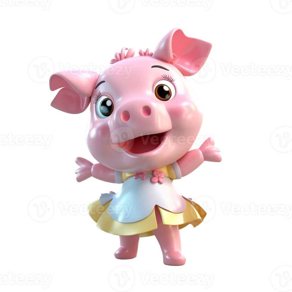 3D cute pig character png