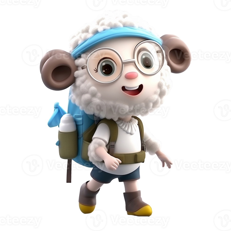 3d mignonne mouton personnage ai génératif png